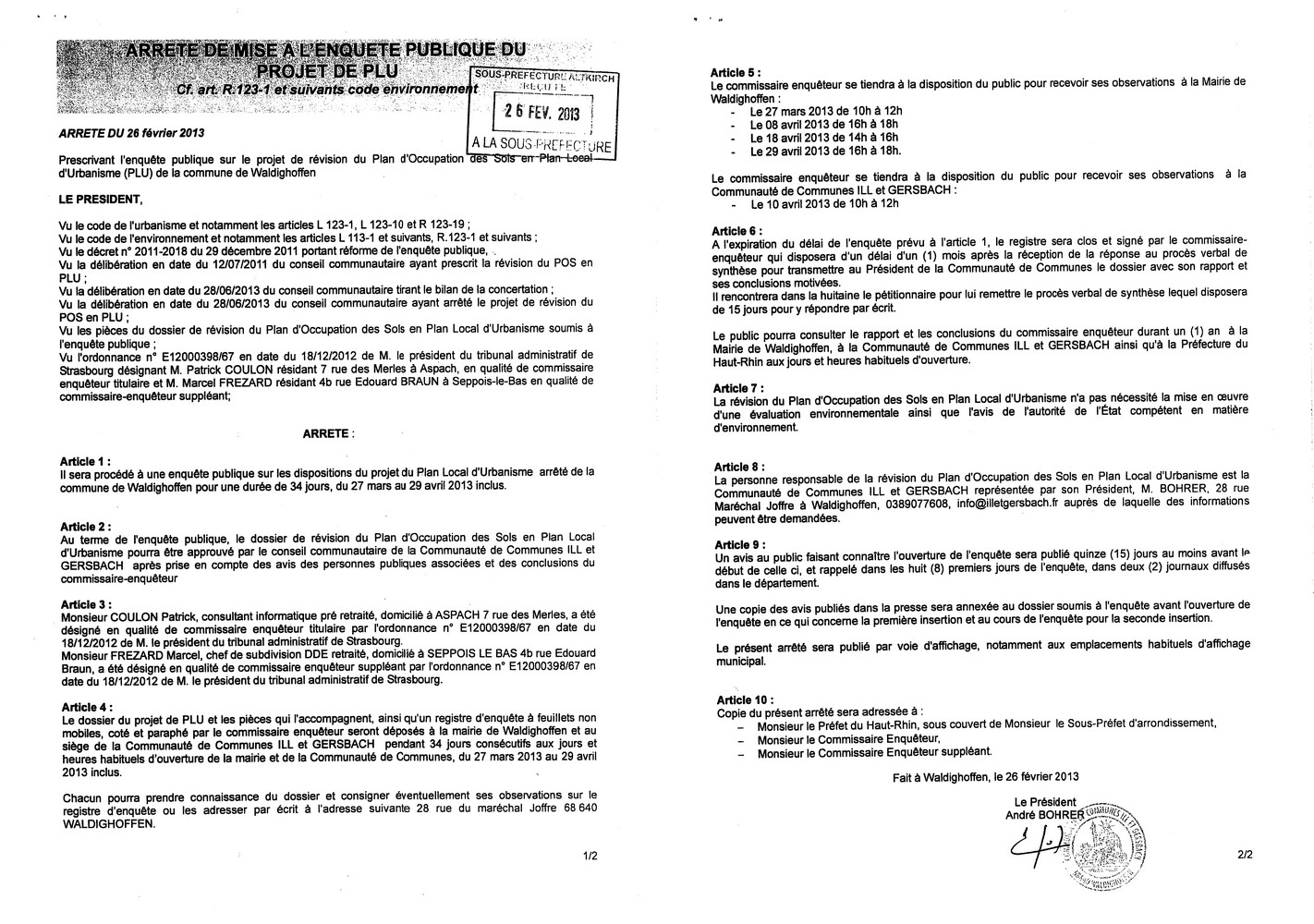 Arrêté du 26 février 2013 PLU