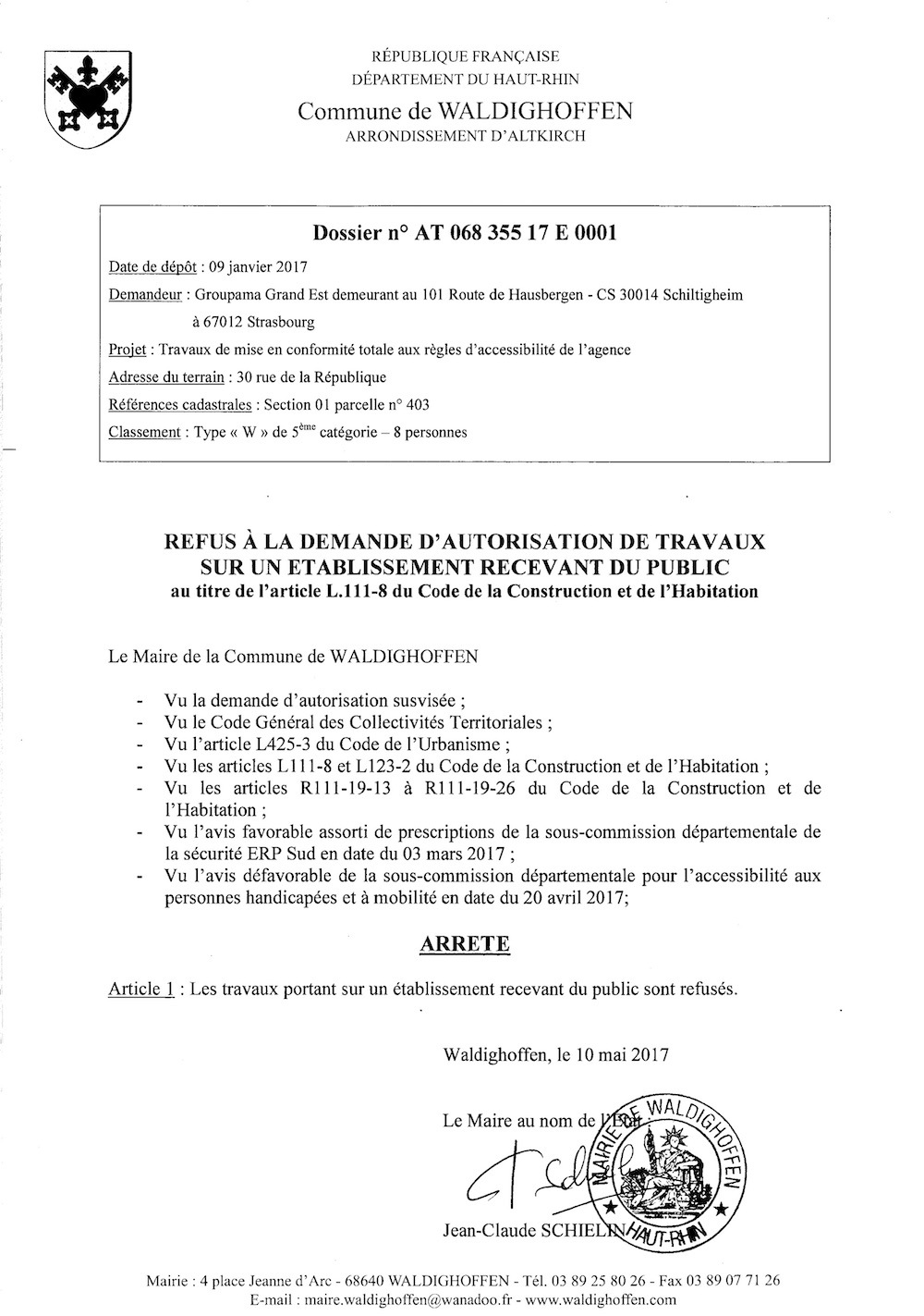 Décision à une demande d'autorisation de travaux