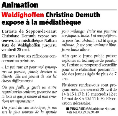 Christiane Demuth à la médiathèque-dans l’Alsace du 21 avril 