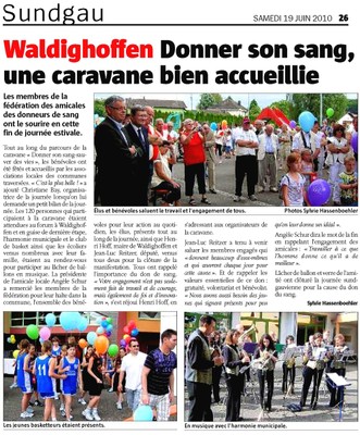 Article L’Alsace Caravane du Sang 2010
