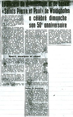 Le 19 Aout 1962 la société de gymnastique et de basket-balle a fèté dignement ses 50 ans.