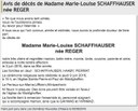 Avis de décès de Mme Marie-Louise Schaffhauser