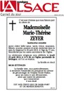 Avis de décès ZEYER Marie-Thérèse