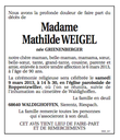 Avis de décès Weigel Mathilde