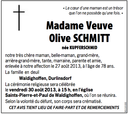Avis décès Schmitt Olive
