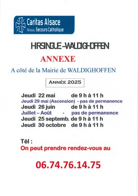 Affiche Caritas Permanences mai à octobre 2025