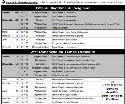 Calendrier liturgique janvier 2011- première partie