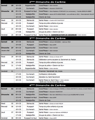 Capture d&rsquo;écran calendrier liturgique du 19 mars au 8 avril 2011