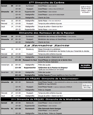 Capture d&rsquo;écran calendrier liturgique du 9 avril au 1er mai 2011