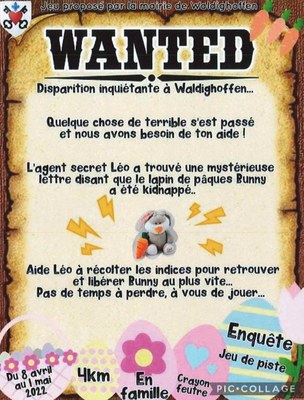 1er jeu de piste intitulé "Disparition inquiétante de Bunny"