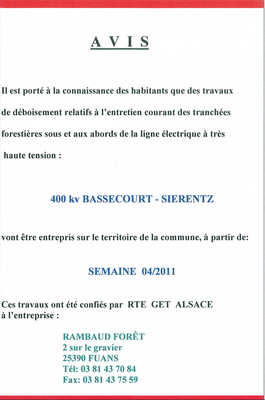 Avis de déboisement tranchées fôrestières Waldighoffen