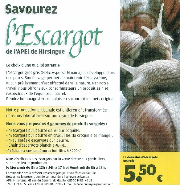 Affiche savourez l'escargot de l'APEI de Hirsingue