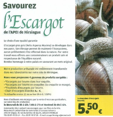 Affiche savourez l&rsquo;escargot de l&rsquo;APEI de Hirsingue