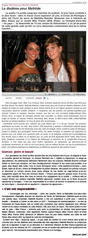 Article DNA Miss Alsace 2010 du 12.10.2010