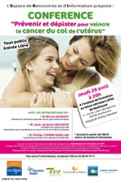 Affiche de la conférence "Prévenir et dépister pour vaincre le cancer du col de l'utérus" le 29 avril à Mulhouse