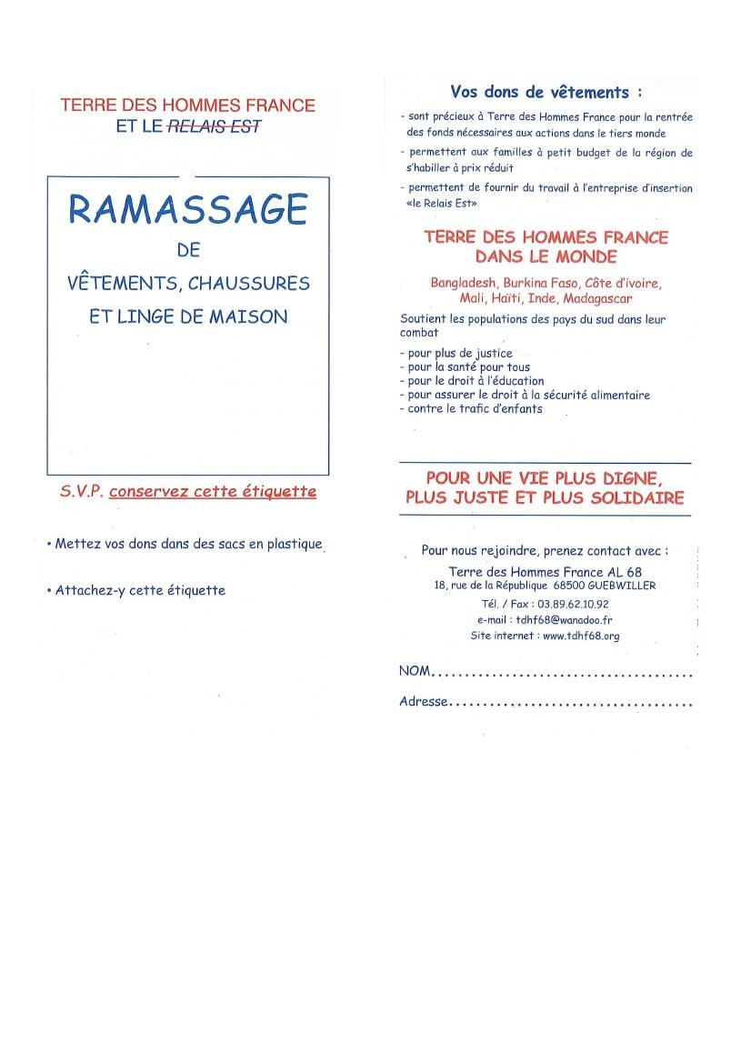 Photo de l'étiquette de ramassage Terre des Hommes