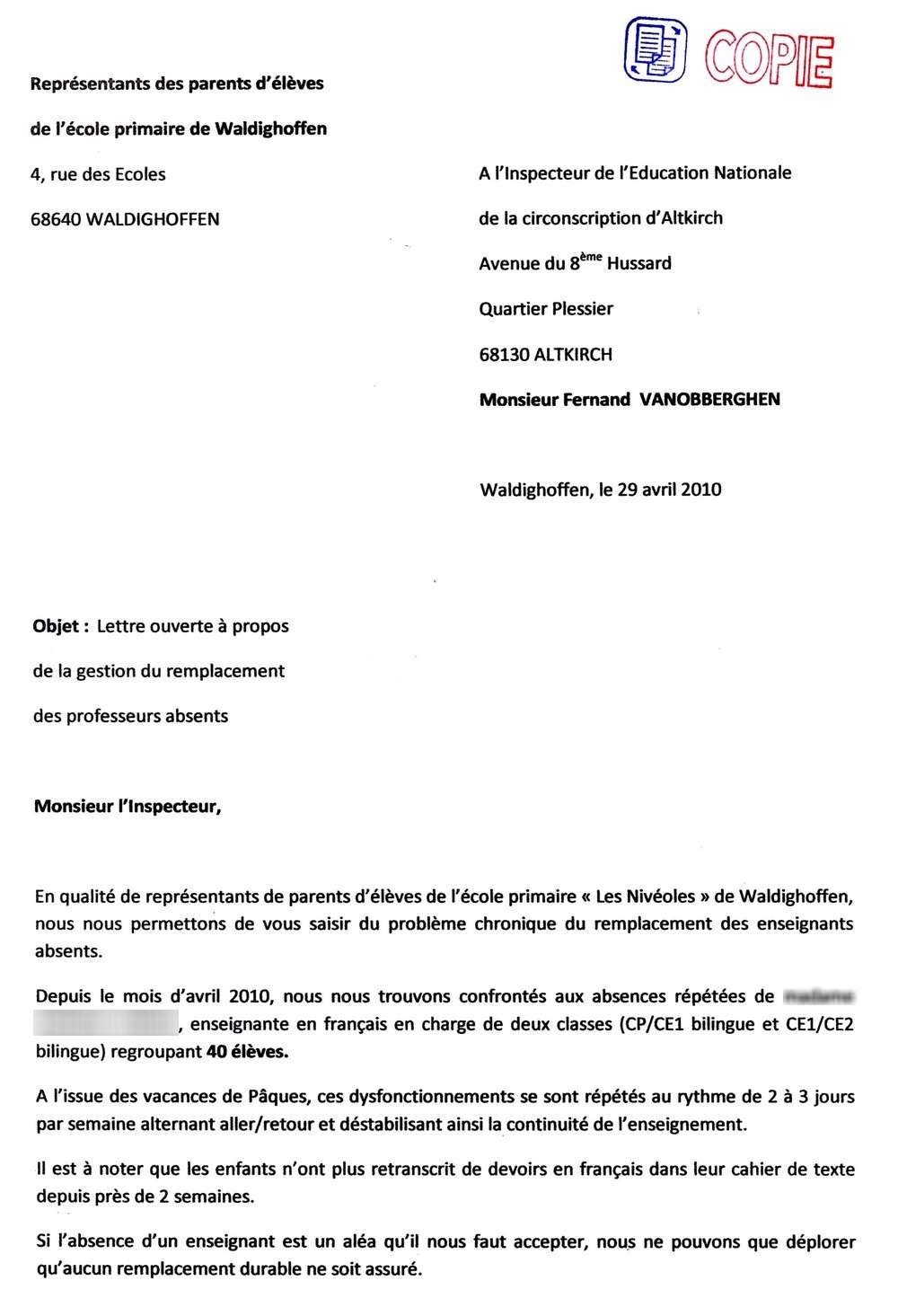 Première page lettre