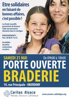 Affiche annonçant les premières portes ouvertes de Caritas dont les locaux se trouvent à Oberdorf.