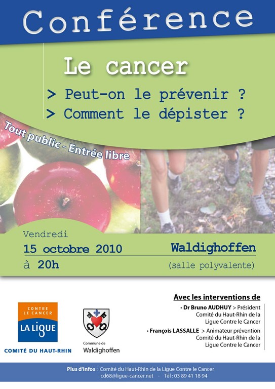Affiche conférence cancer du 15 octobre 2010 à Waldighoffen