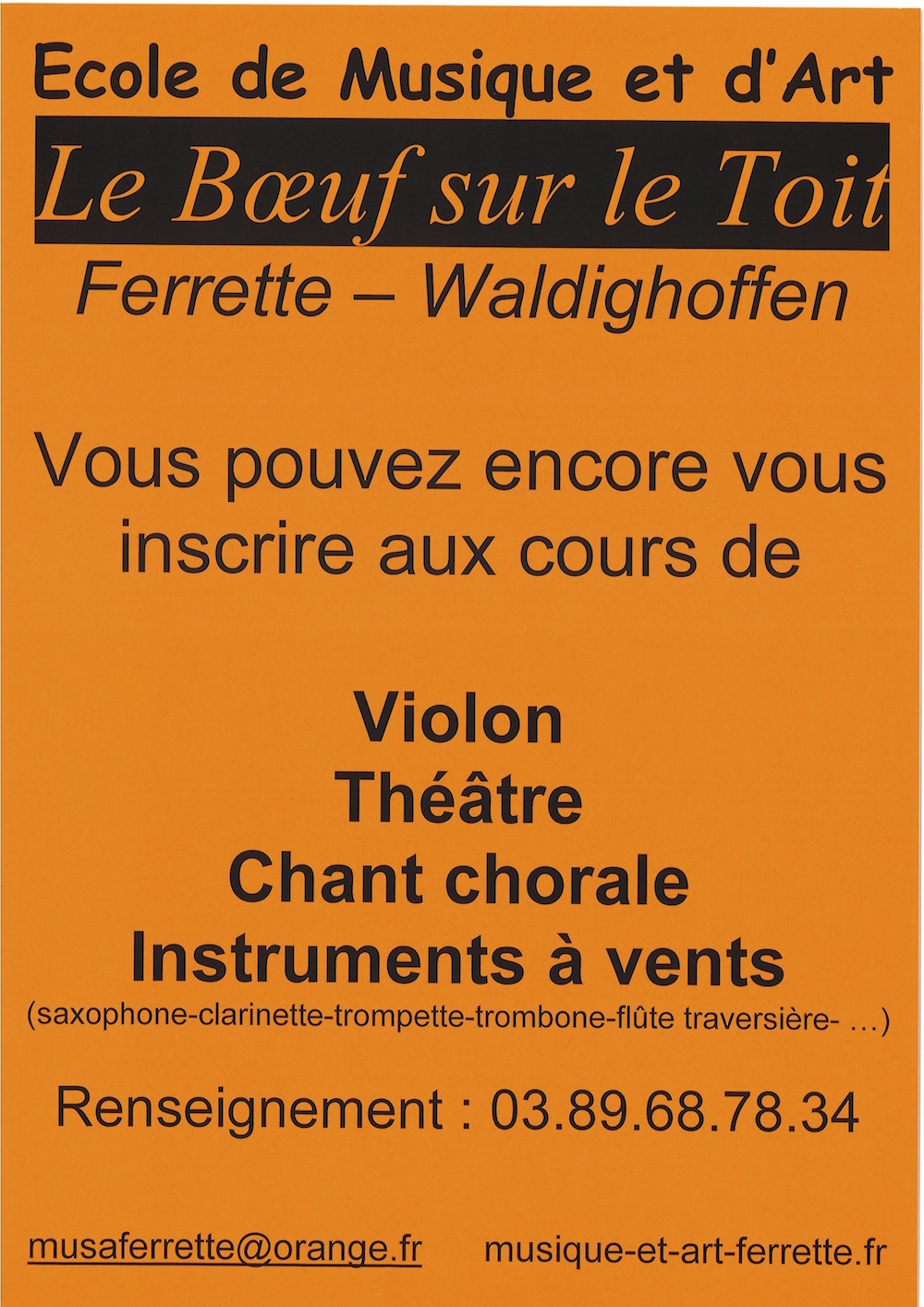 Affiche ecole de musique le boeuf sur le toit