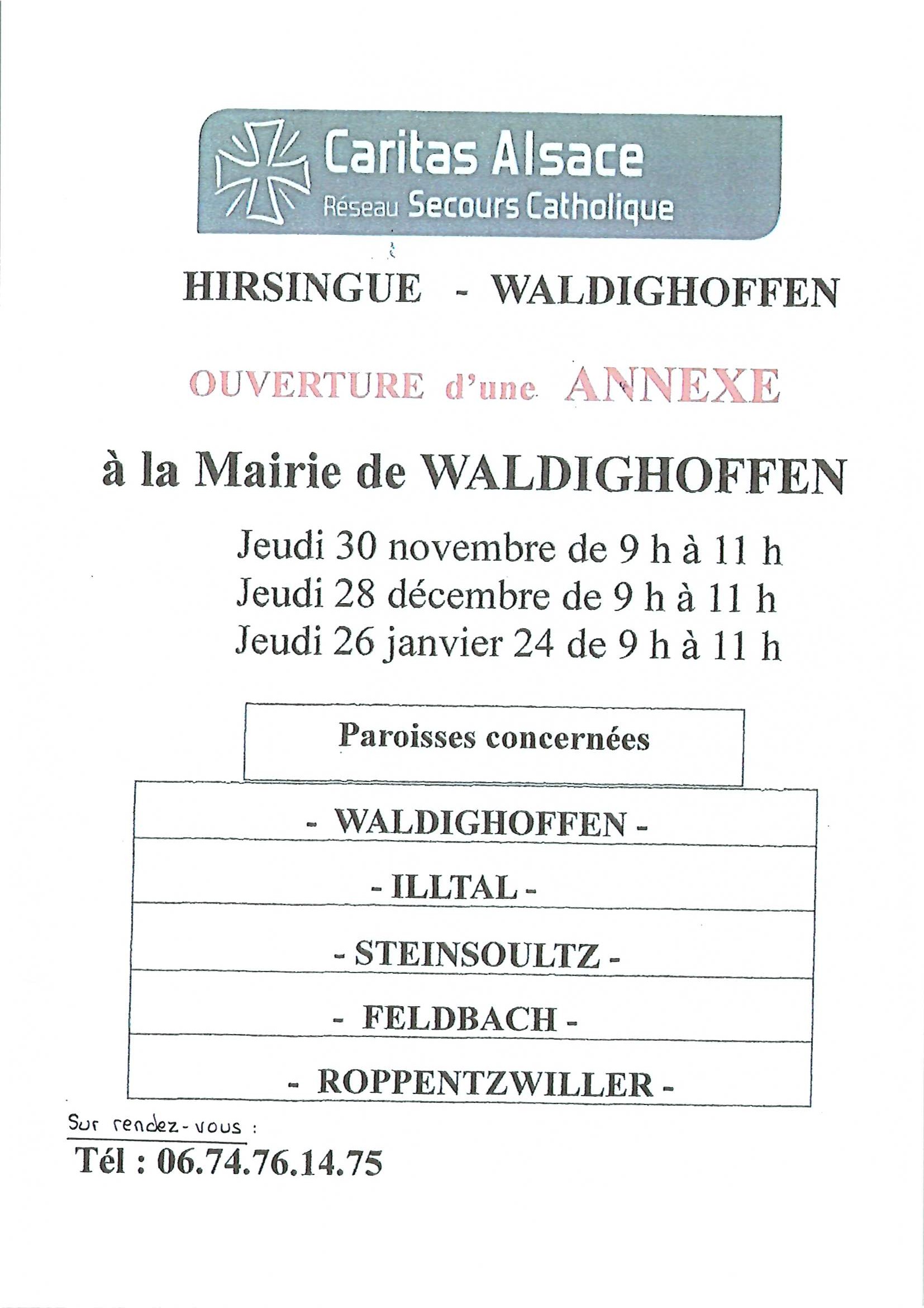 Affiche permanences Caritas 11/2023, 12/2023, 1/2024