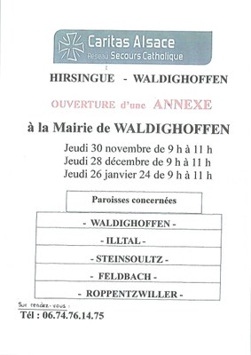Affiche permanences Caritas 11/2023, 12/2023, 1/2024