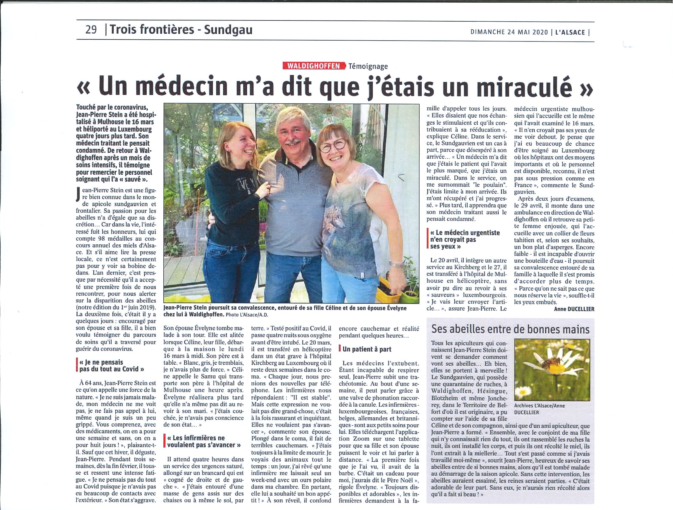 Article Alsace du 24.05.2020 - Stein Jean-Pierre