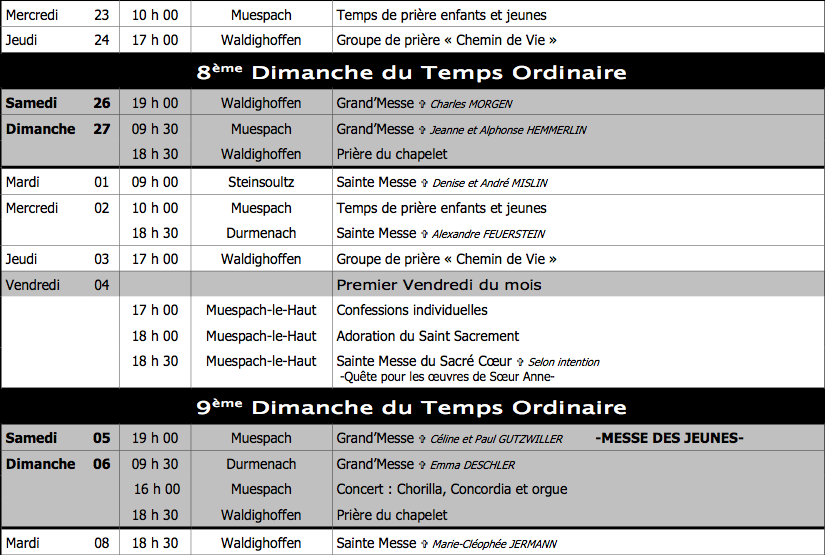 Photo calendrier liturgique du 23 février au 18 mars - partie 1
