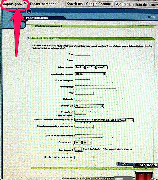Copie d'écran faux site gouvernemental
