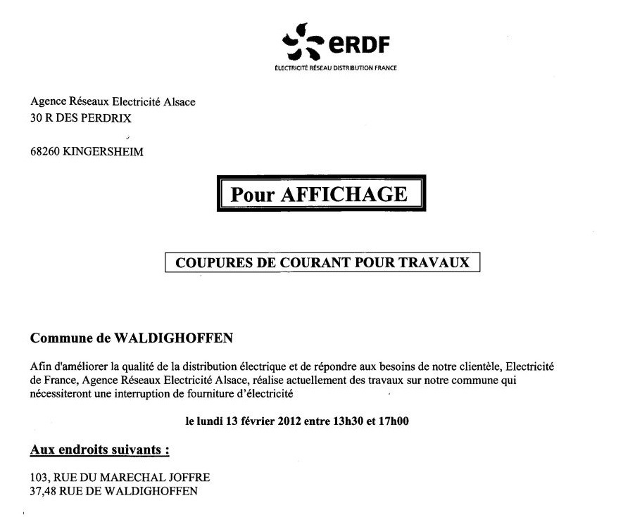 Avis de coupure erdf du 13.02.12