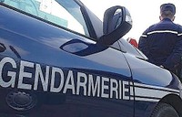 image d'une voiture de gendarmerie avec un gendarme de dos