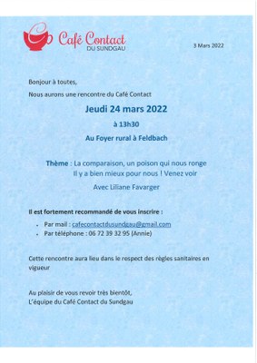 Le Jeudi 24 mars 2022 - Café contact du Sundgau à Feldbach