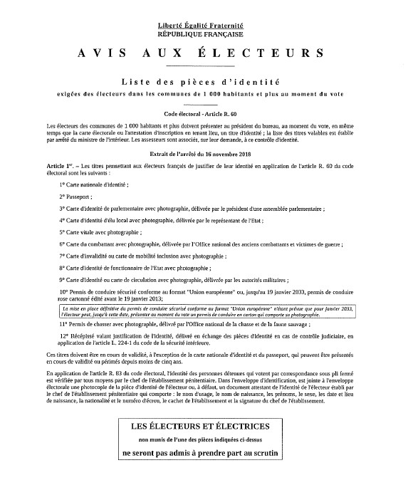 Justificatifs identité élections