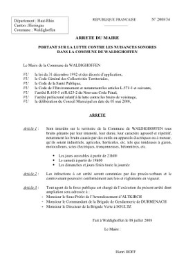 Image de l'arrêté sur les nuisances sonores à Waldighoffen