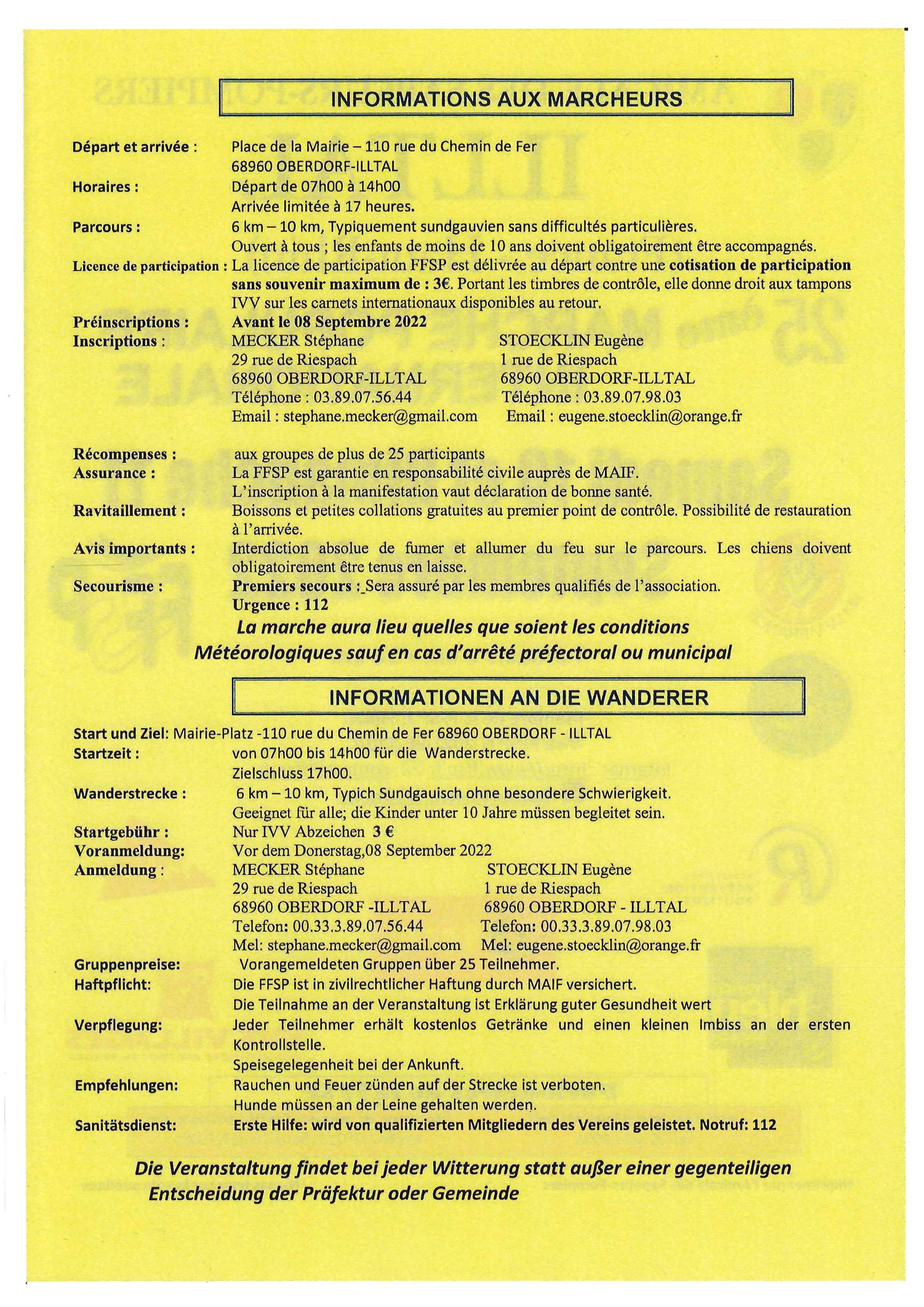 Programme marche populaire à Illtal 2022