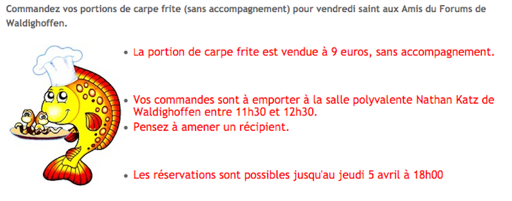 Vente de carpe frite - Vendredi Saint