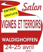 Panneau publicitaire présentant le Salon Vignes et Terroirs qui aura lieu à la salle polyvalente de Waldighoffen les 24 et 25 avril prochains.