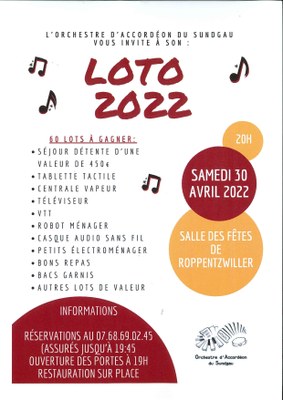 LOTO à Roppentzwiller - Samedi 30 avril