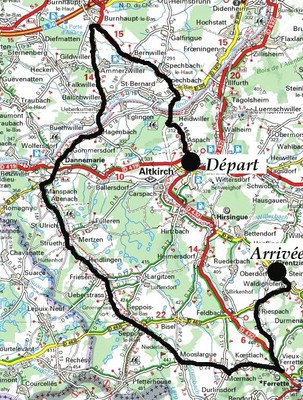 Carte du parcours du Grand rassemblement des motards à Waldighoffen