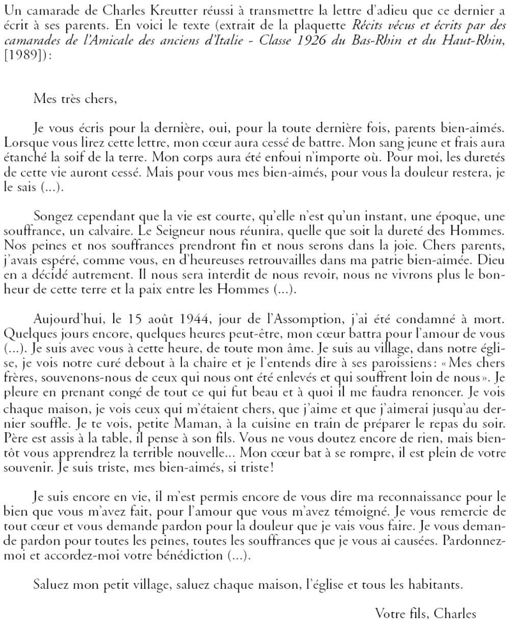 Lettre Charles KREUTTER