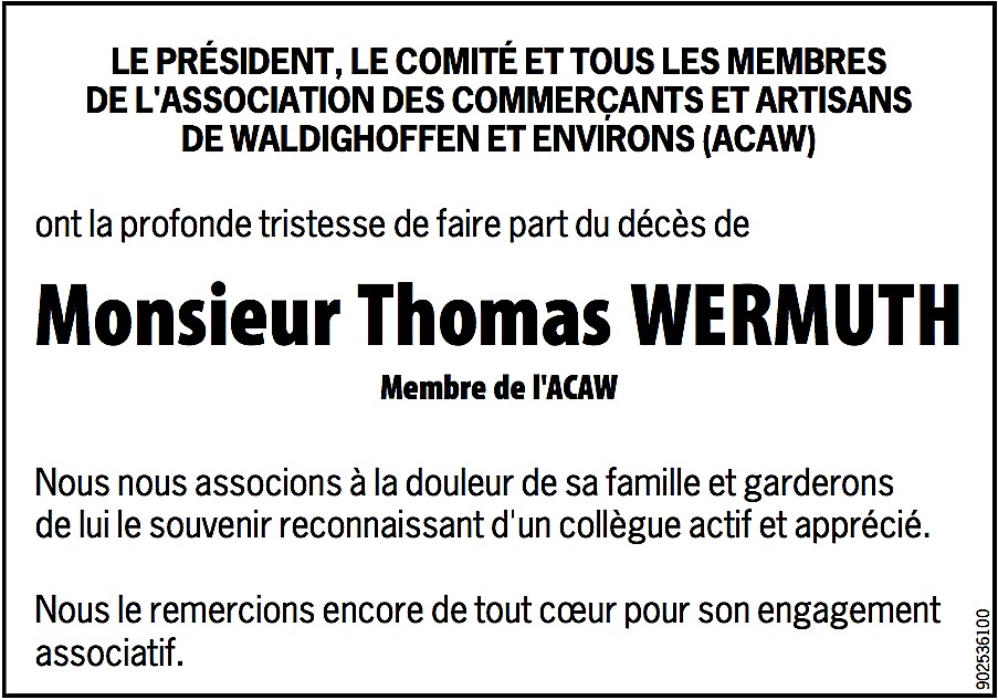 Annonce ACAW Thomas Wermuth