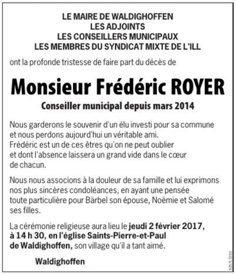 Avis de décès de Frédéric Royer