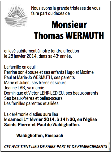 Avis décès Wermuth Thomas