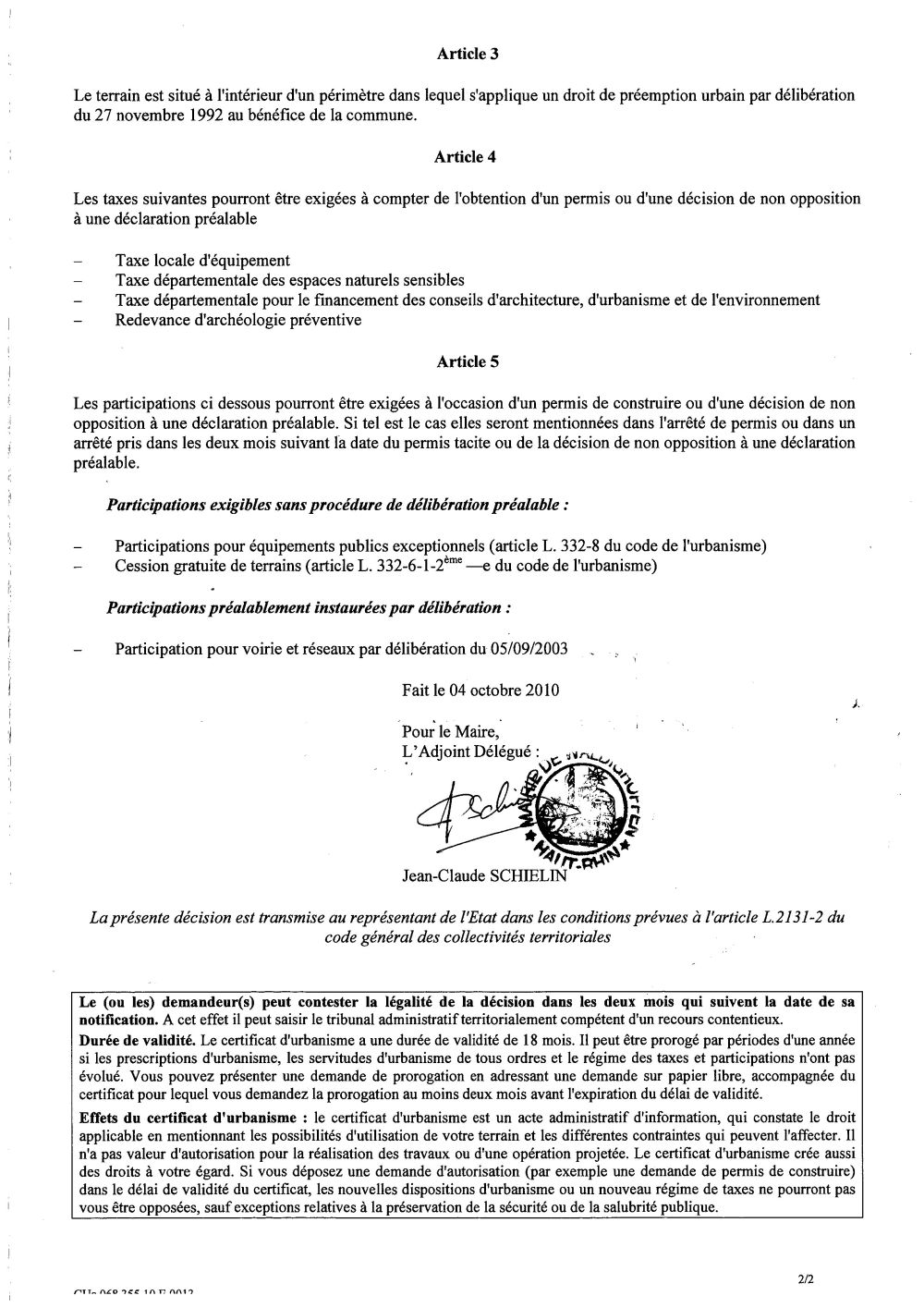 Certificat d'urbanisme n°06835510E0013 - Me Pascal MENDEL