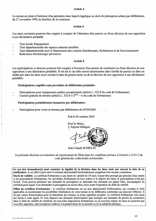 Certificat d’urbanisme n°06835510E0013 - Me Pascal MENDEL