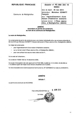 Arrêté accordant le permis de construire n° 10E0004 - M. François SCHMITT