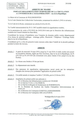 Arrêté de circulation n°2010/08 Arrêté de circulation n°2010/08