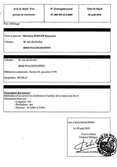 Dépôt PC 10E0009 - BURGER Raymond