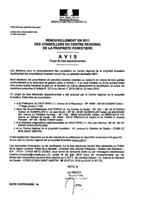 Avis de projet de liste départementale pour le renouvellement des conseillers du centre régional de la propriété forestière