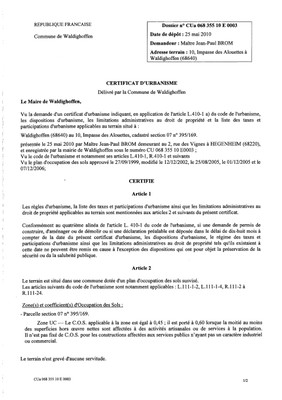 Certificat d'ubanisme n° CU10E0003 - Me Jean-Paul BROM